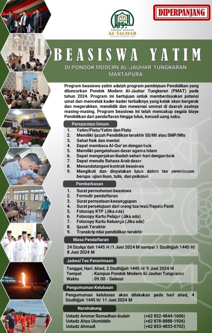 Pondok Modern Al-Jauhar Tungkaran Menerima Pendaftaran Beasiswa Anak Yatim